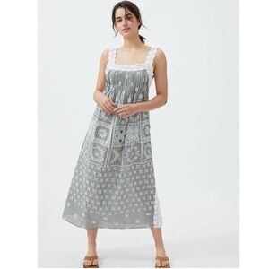 NWT Urban Outfitters On The Hillside apron maxi dress eyelet lace embroidered